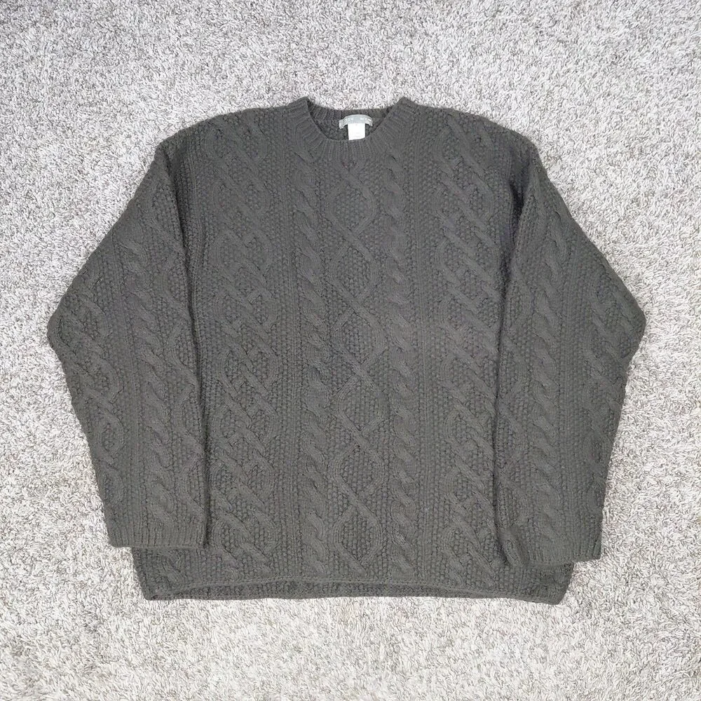 J Crew Knit By Hand Sweater Mens Large Fisherman Cable Knit Wool Heavyweight